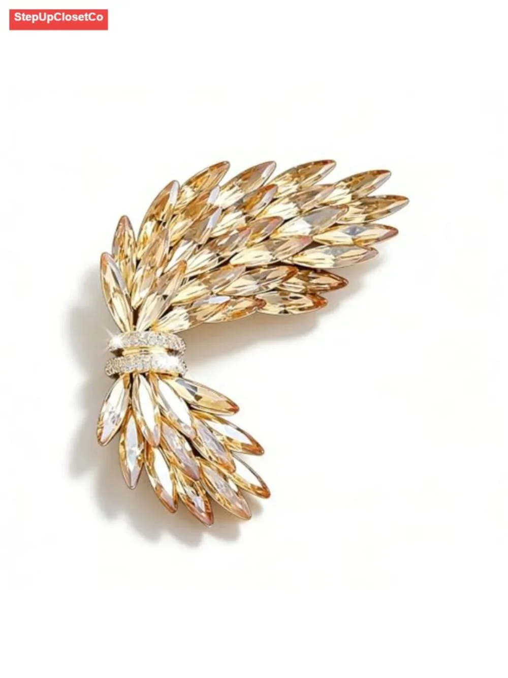 Vintage Wing Brooch Rhinestone Pin for Women Gold Tone